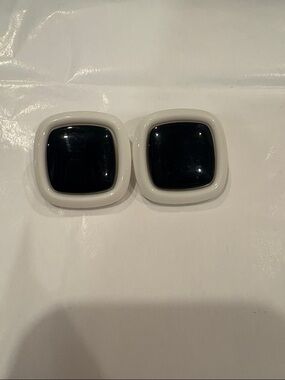 Source Unknown Black and White Square Clip-On Earrings